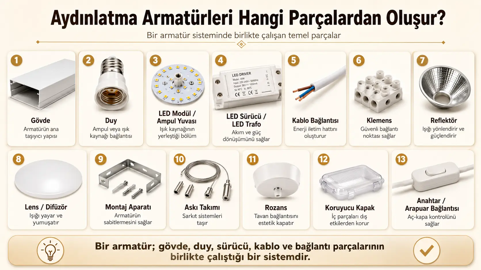 Aydınlatma Armatürleri Hangi Parçalardan Oluşur