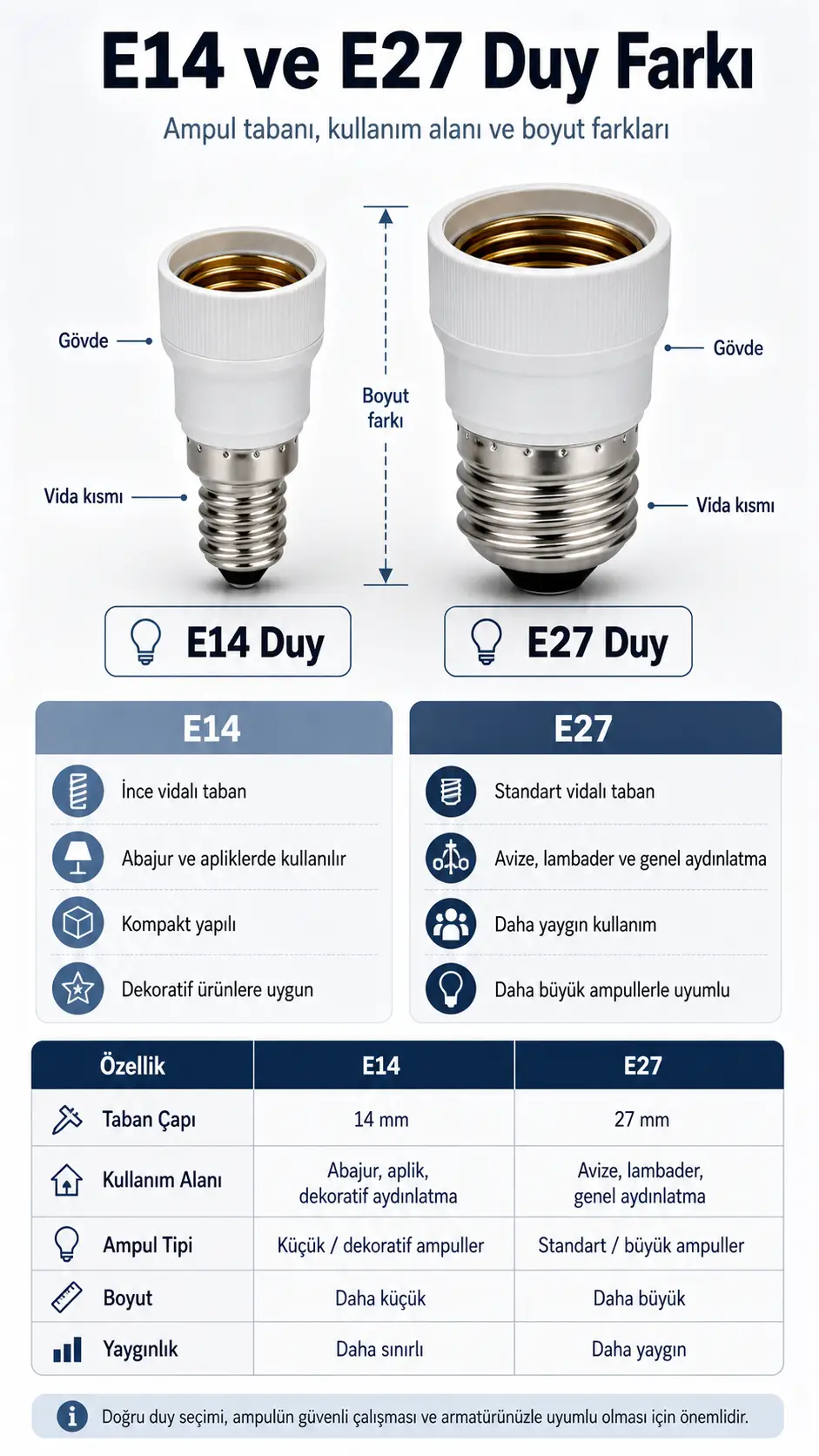 E14 Duy ile E27 Duy
