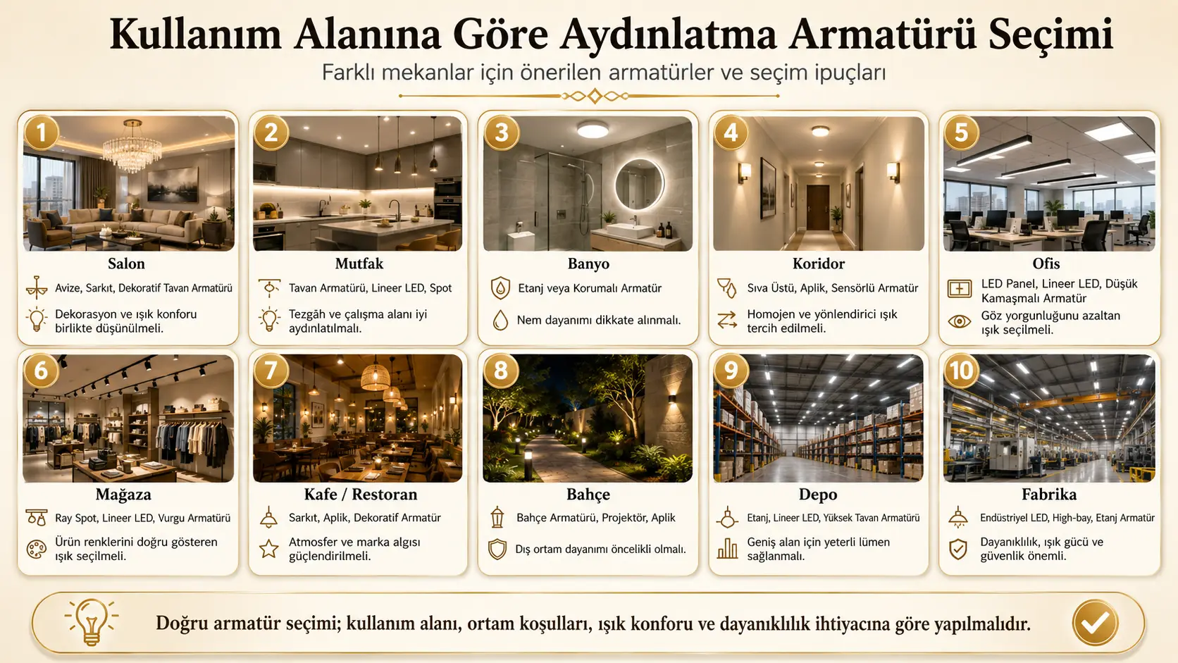 Kullanım Alanına Göre Aydınlatma Armatürü Seçimi